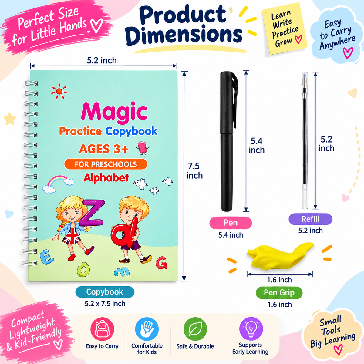Magic Practice Copybook (4 BOOKS,1 PEN,1 GRIP,10 REFILL) – 50% OFF Today!