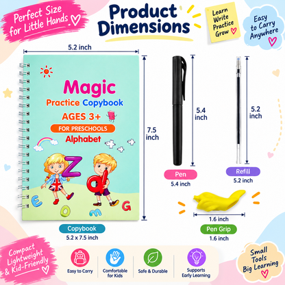 Magic Practice Copybook (4 BOOKS,1 PEN,1 GRIP,10 REFILL) – 50% OFF Today!
