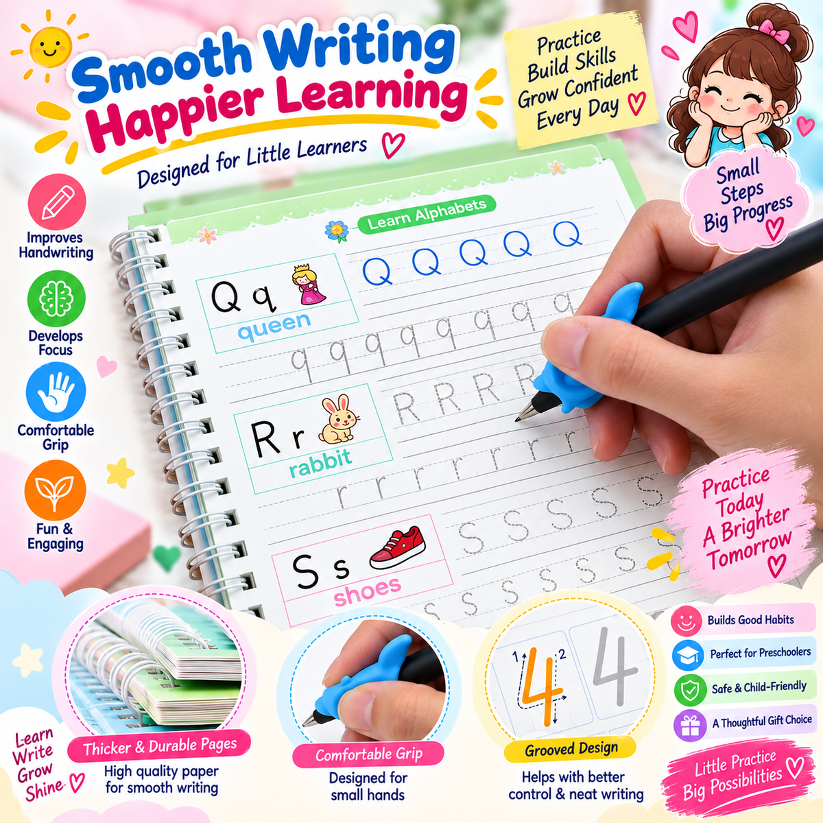 Magic Practice Copybook (4 BOOKS,1 PEN,1 GRIP,10 REFILL) – 50% OFF Today!